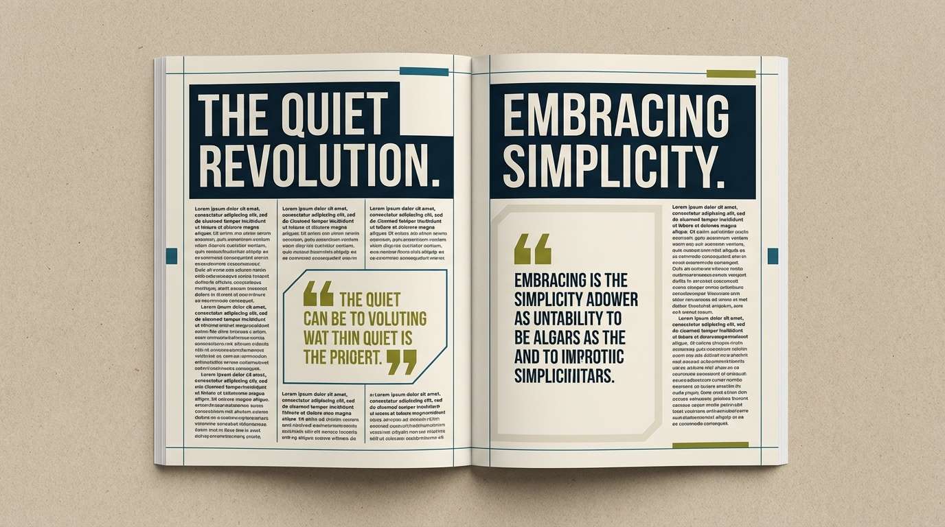 editorial spread in ink and beige