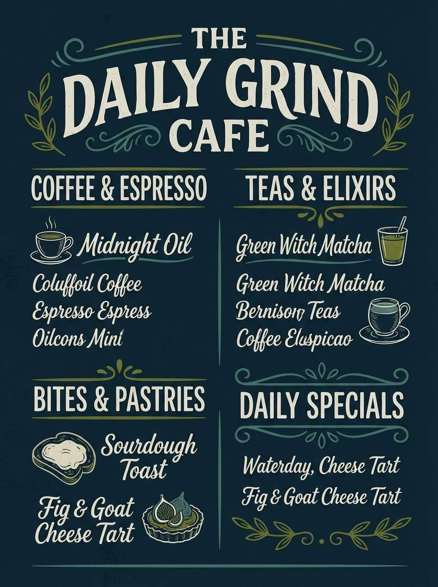 chalkboard menu in navy and olive