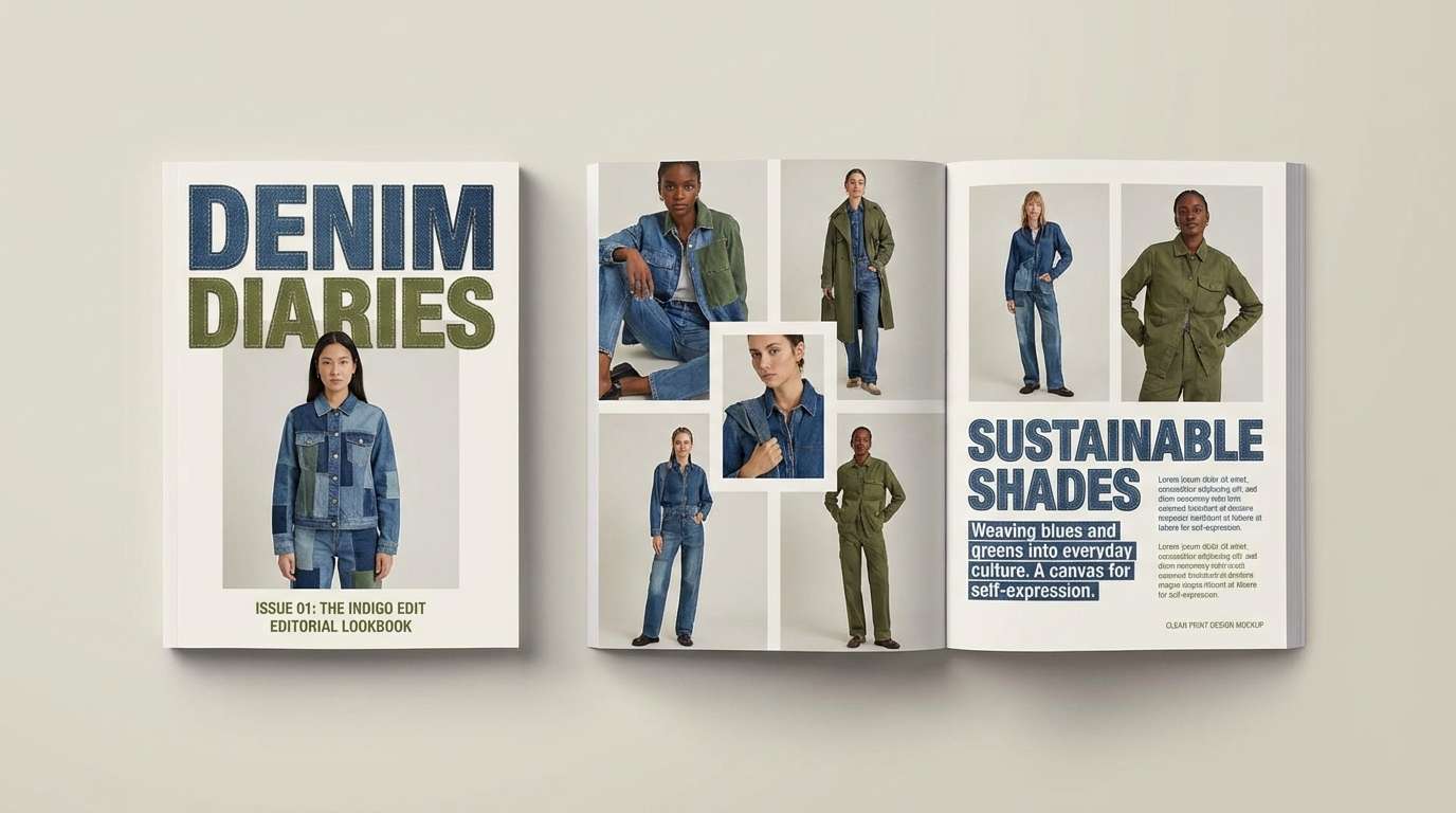 denim lookbook in blue and moss