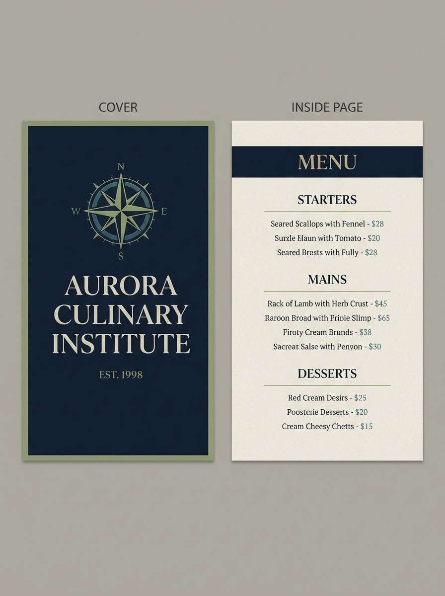 restaurant menu in navy and sage