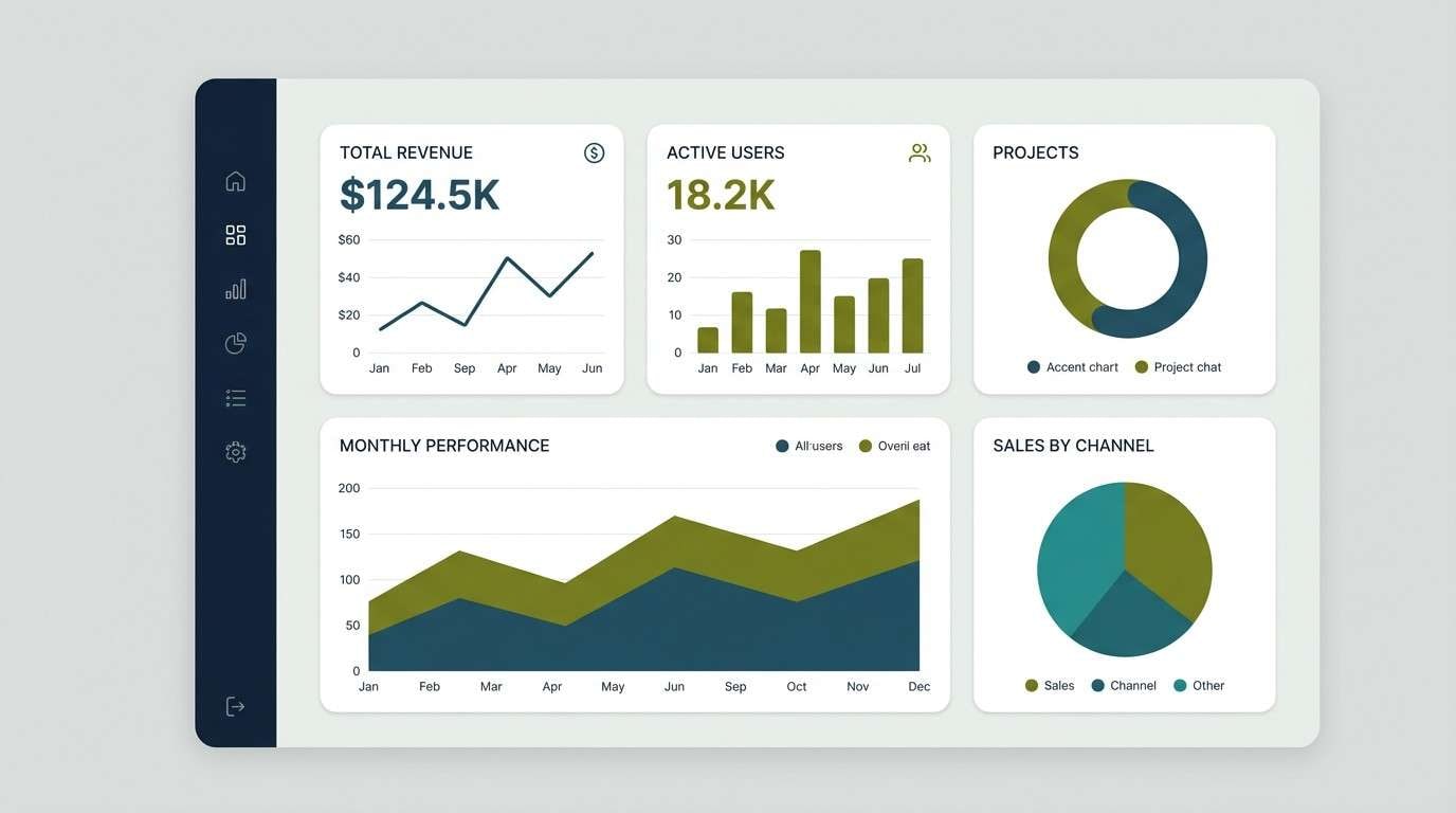 dashboard ui in navy and olive