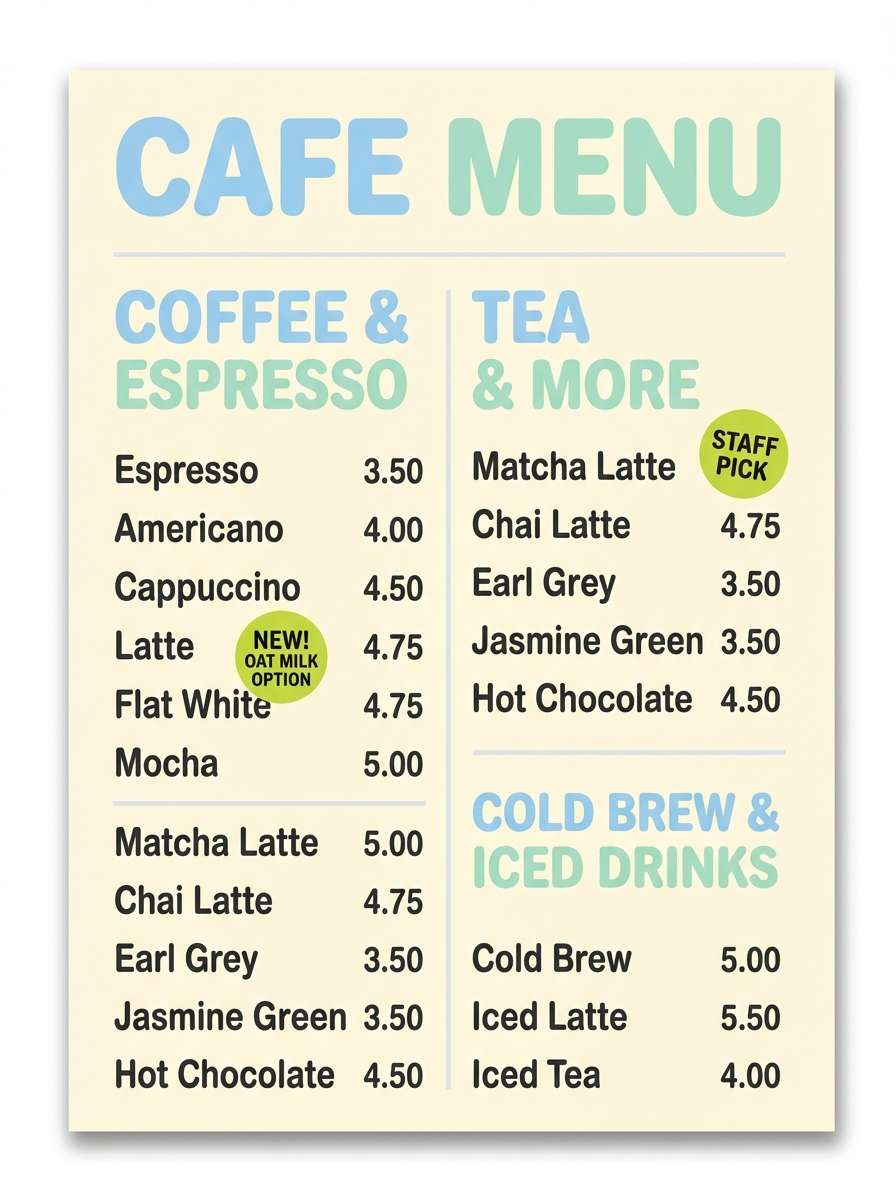 cafe menu board