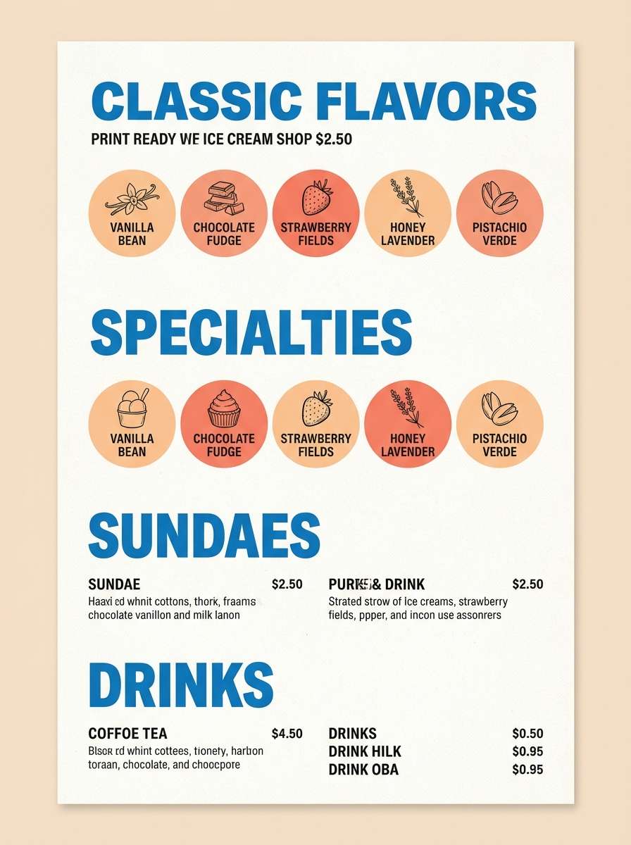 ice cream menu