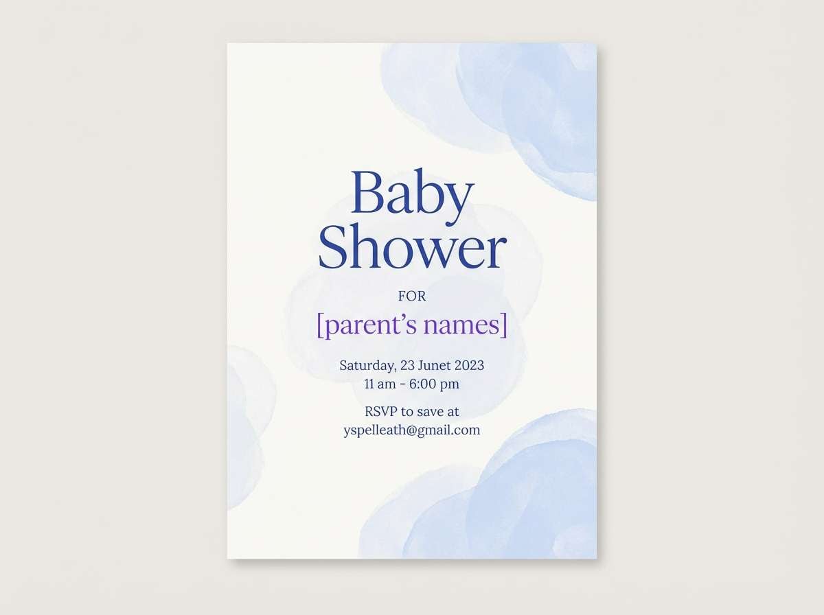 baby shower invitation in soft blue