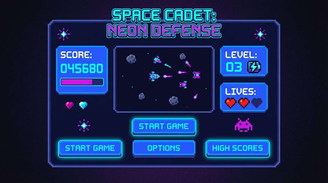 arcade ui in neon blues