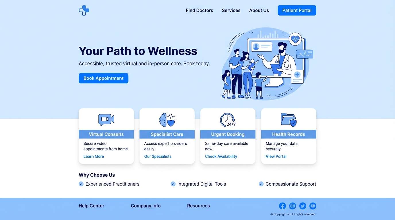 healthcare web layout in blues