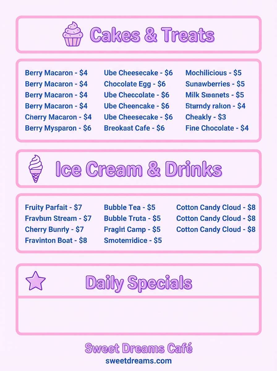 dessert menu poster in pink blue