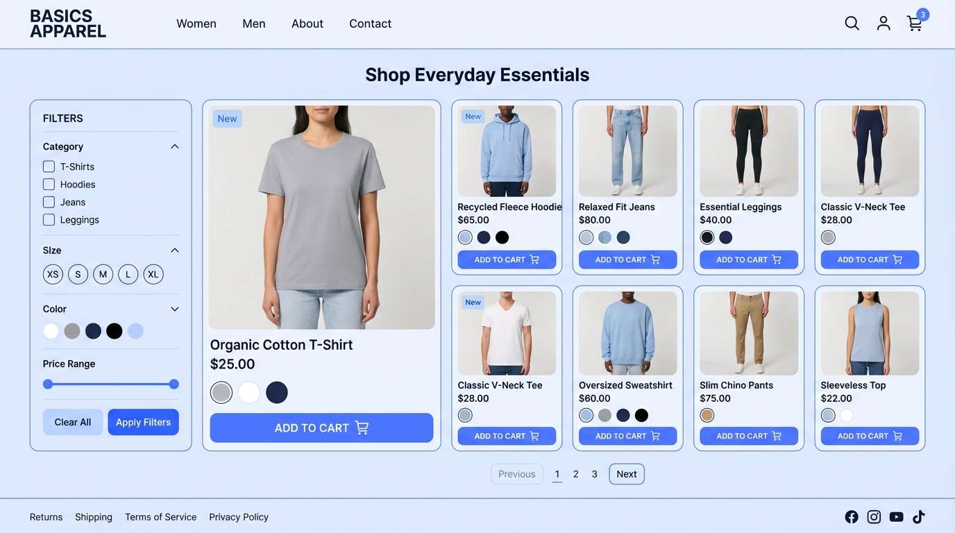 ecommerce ui in denim blues