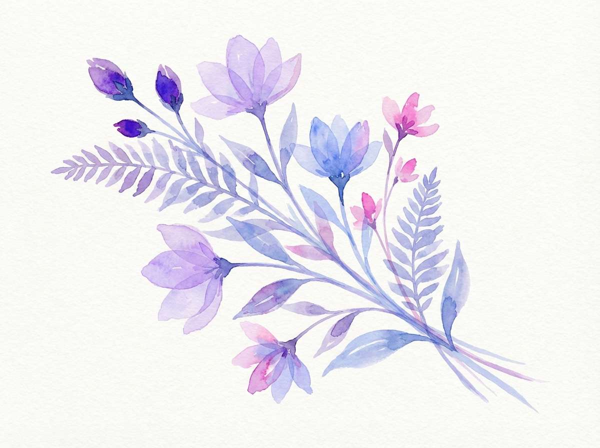 watercolor botanicals in berry blues