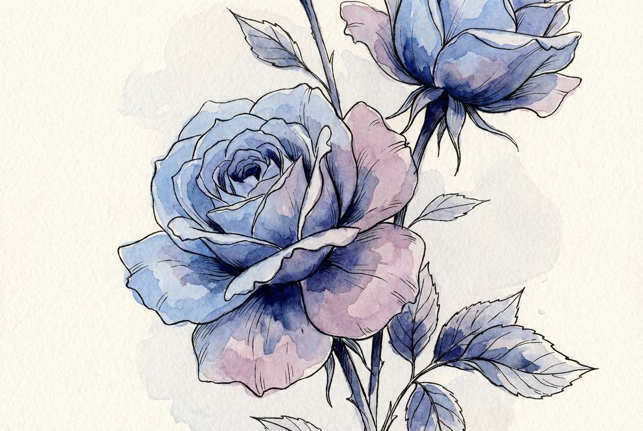 watercolor blue rose bouquet