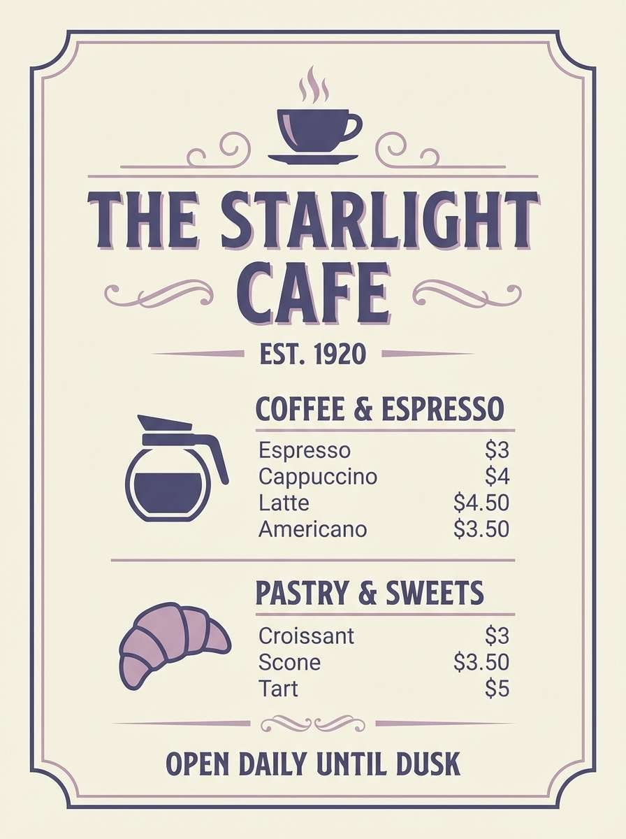 antique rose cafe menu