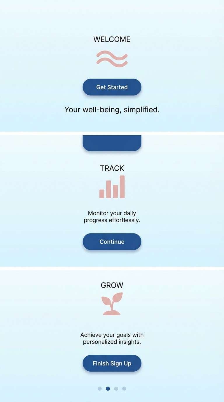 mobile onboarding screens in icy blue