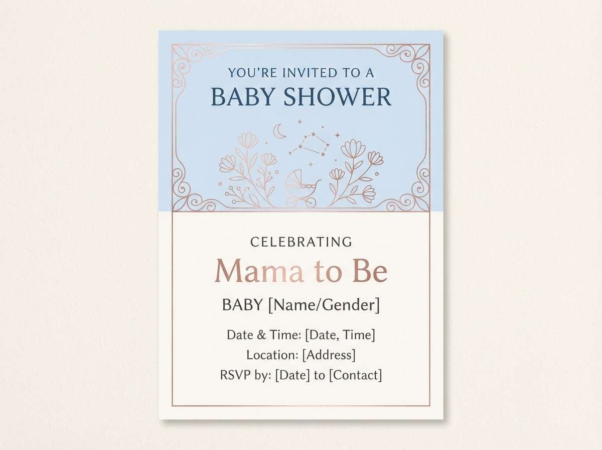 baby shower invitation in blush blue