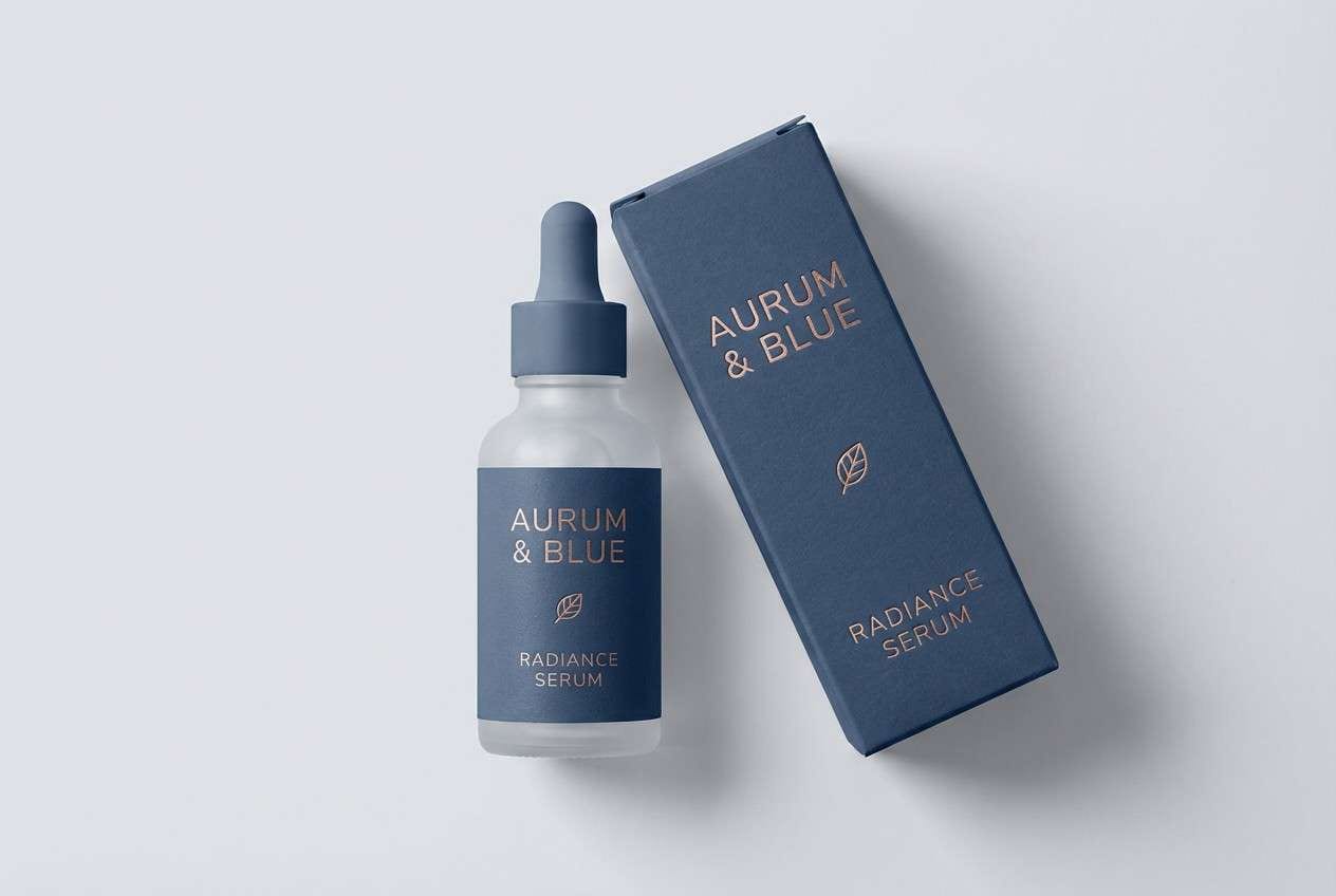 skincare packaging in navy blush