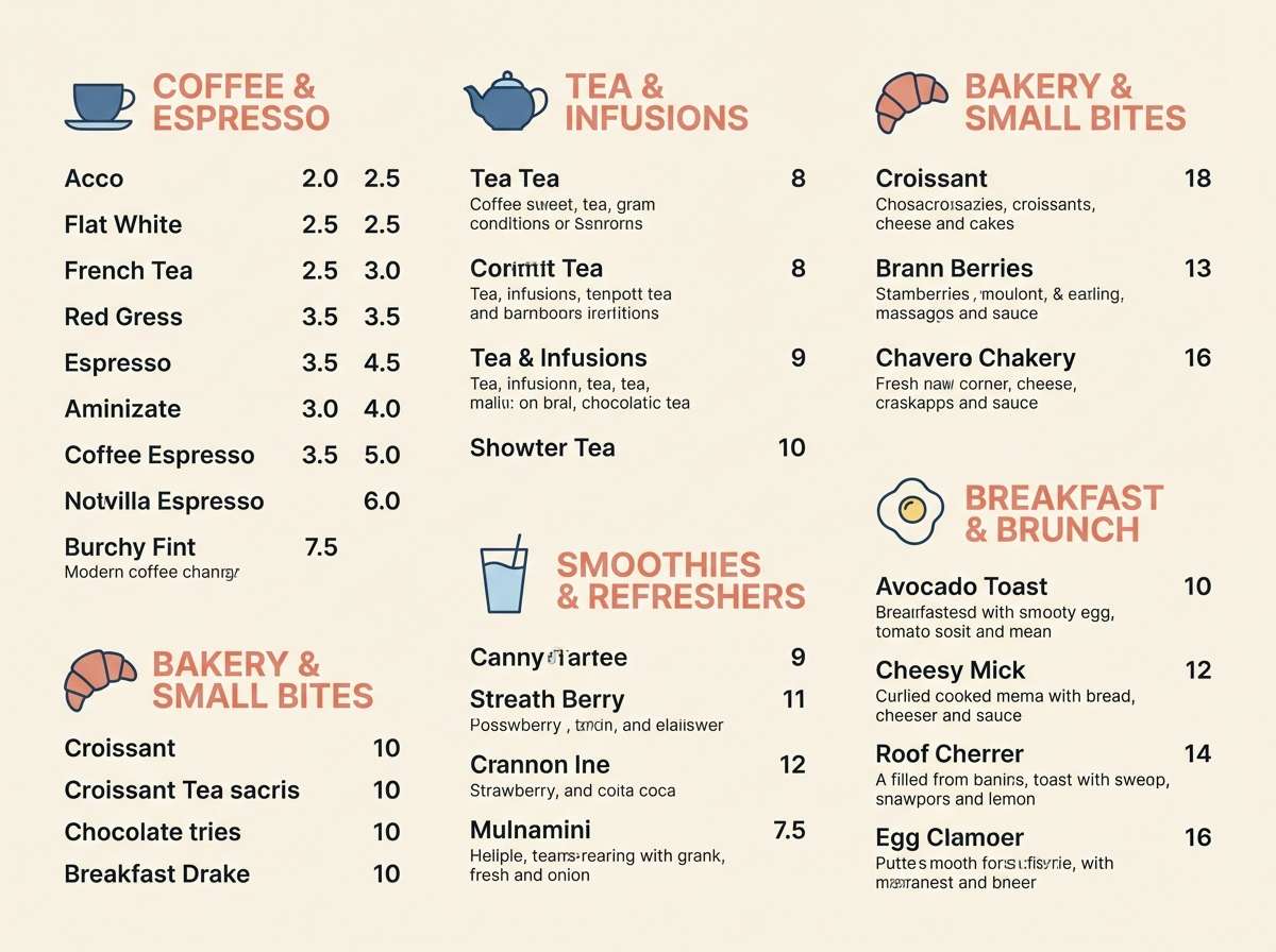 cafe menu layout