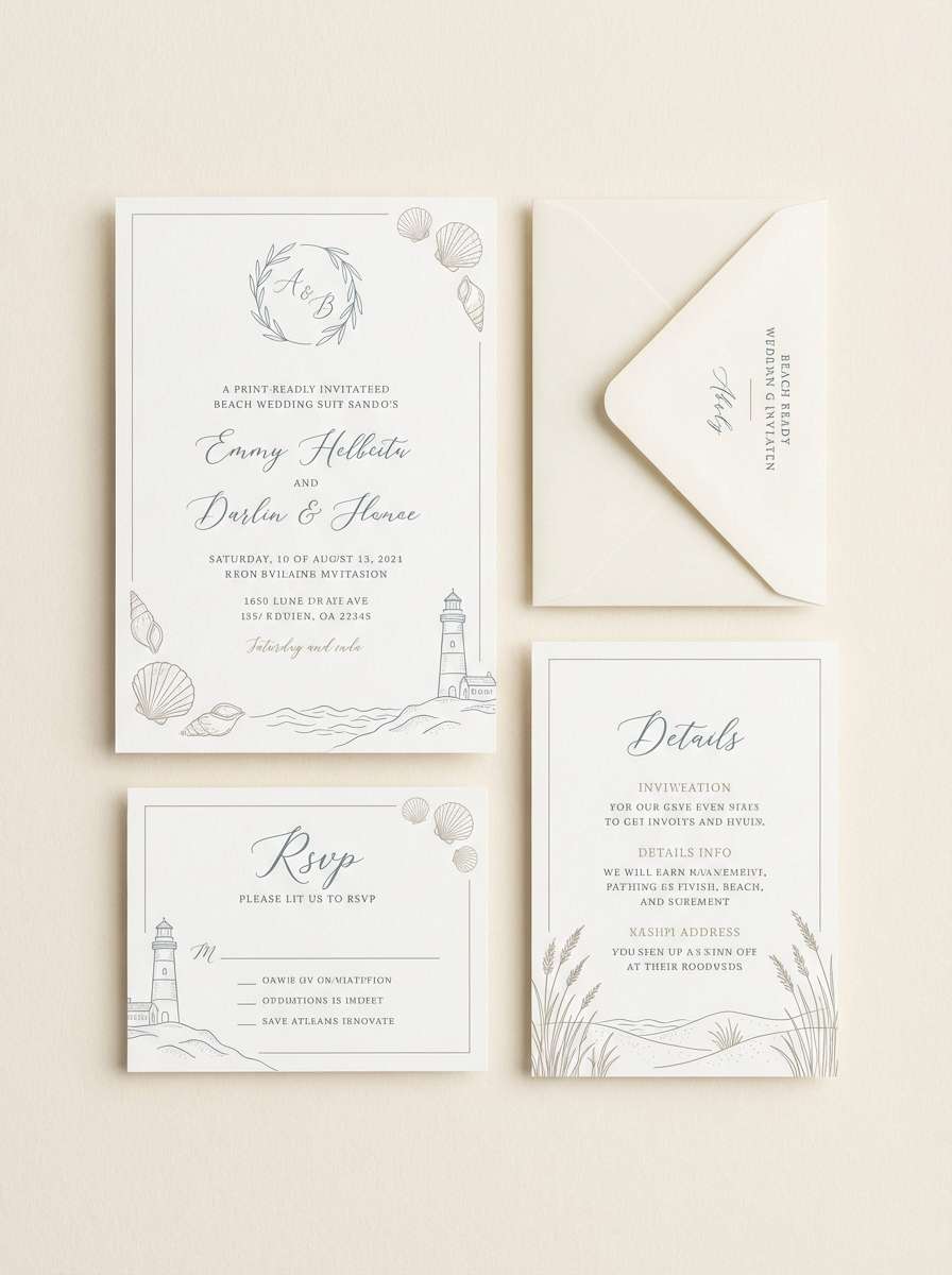 beach invitation in soft blue taupe