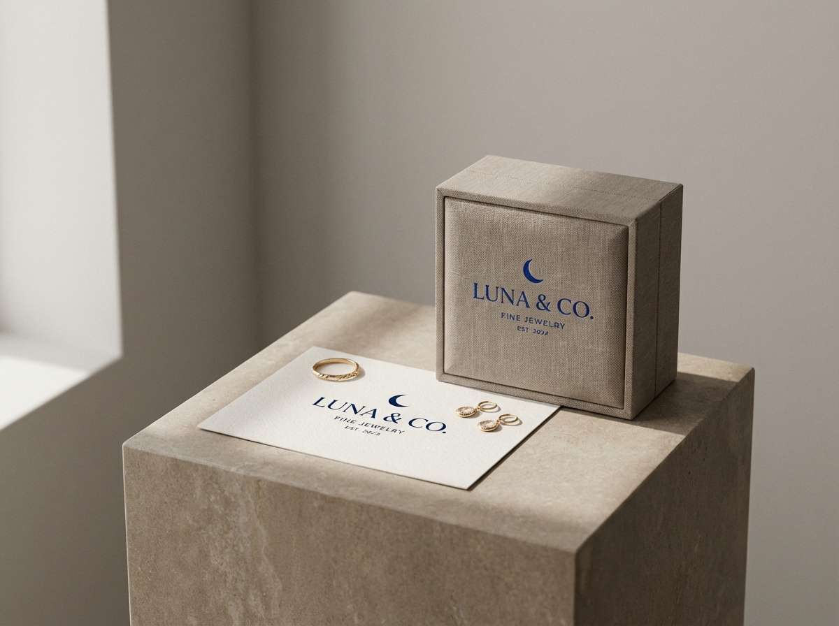 jewelry branding in deep blue taupe