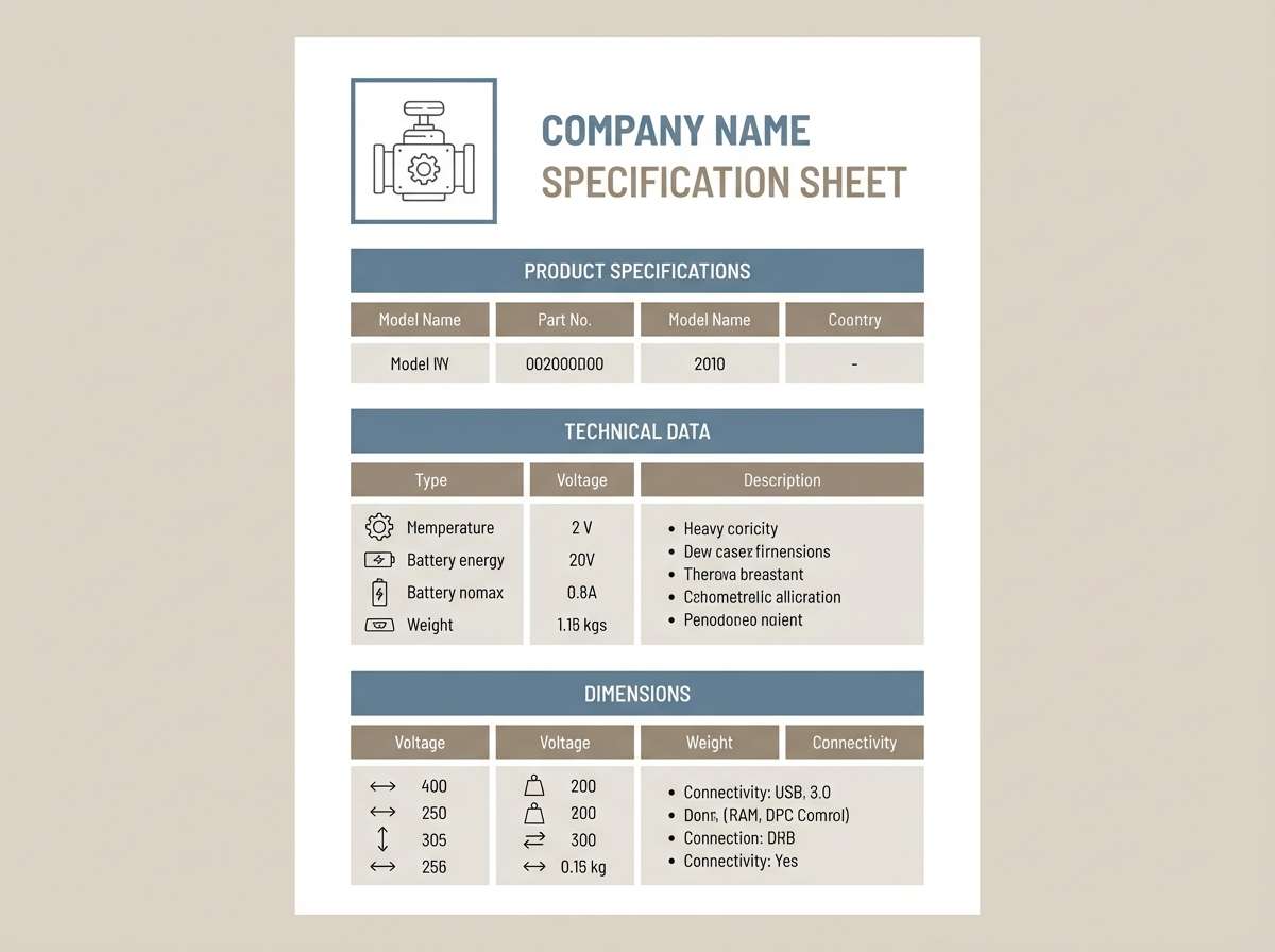 datasheet layout in muted blue taupe