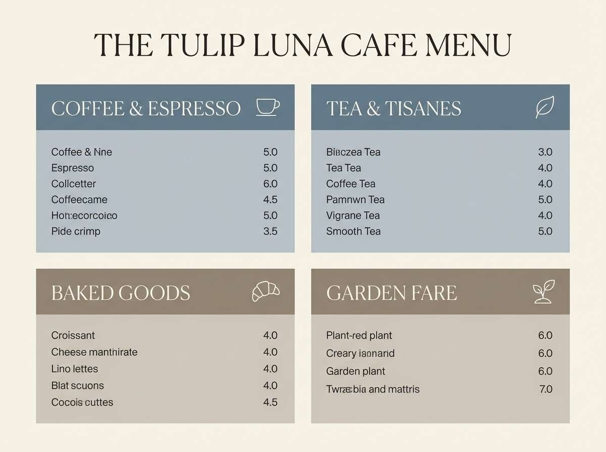 cafe menu in soft blue taupe