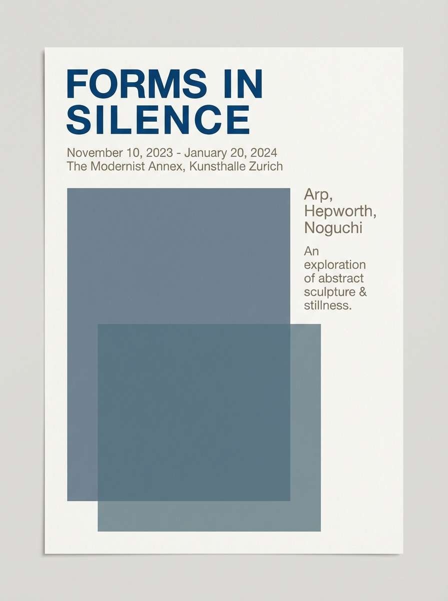 exhibition poster in muted blue taupe
