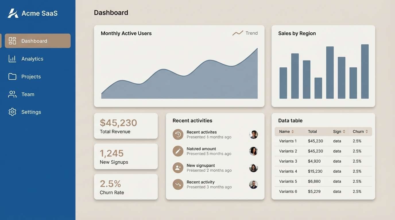 saas dashboard in blueprint blues