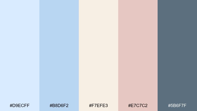 bluebell and cream pale blue color palette with hex codes