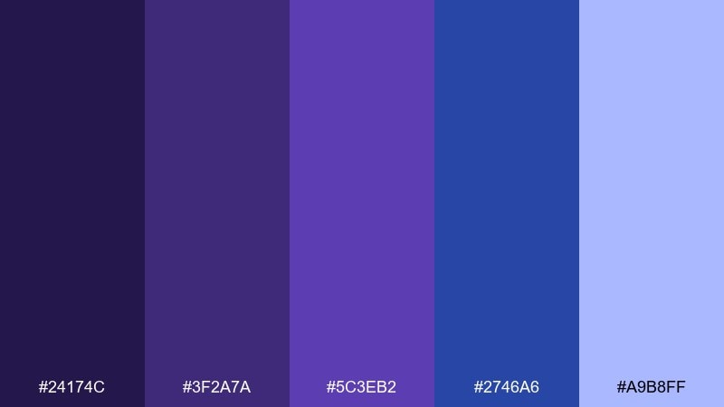 blueberry velvet color palette with hex codes