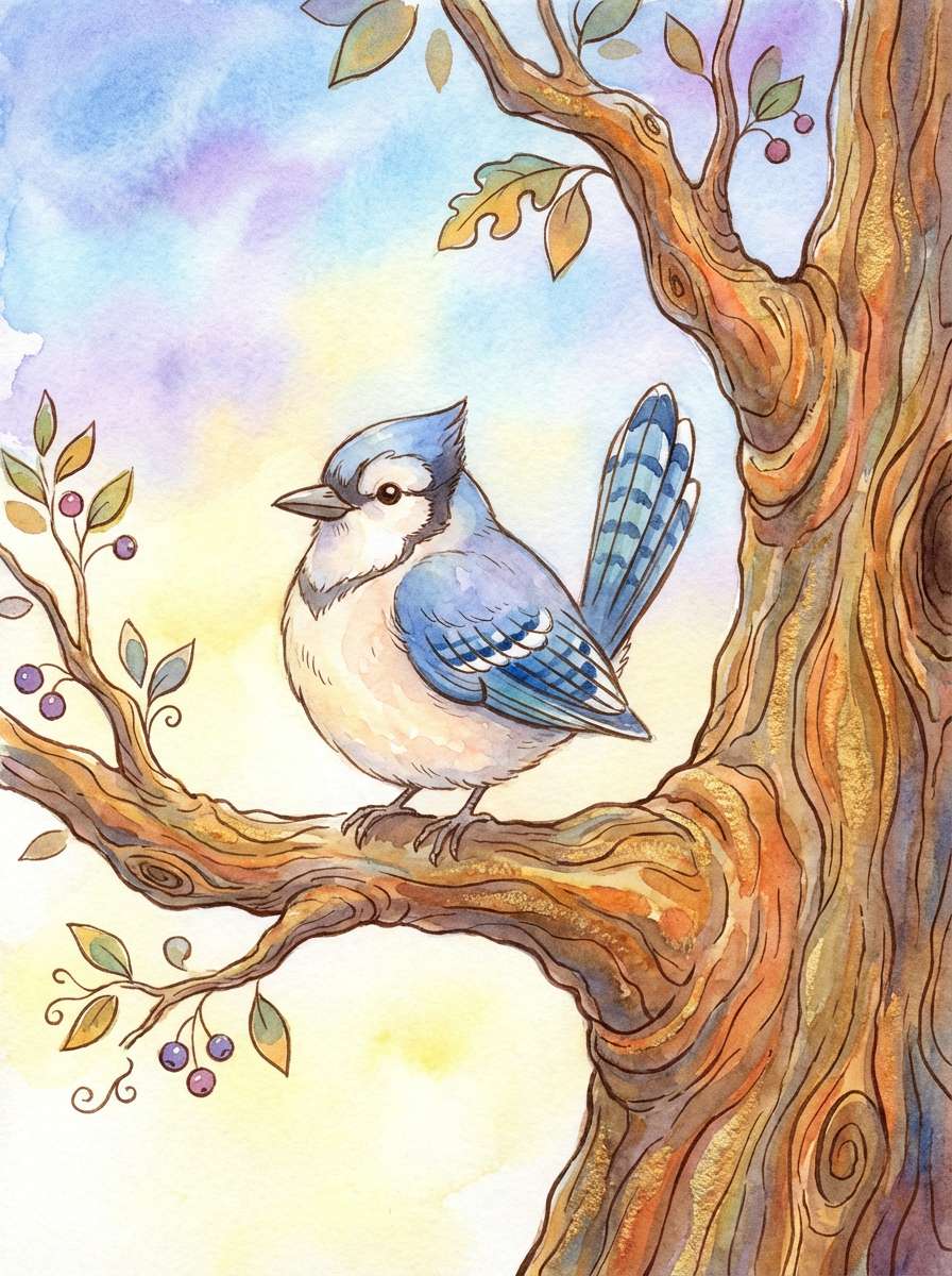 bluejay watercolor illustration