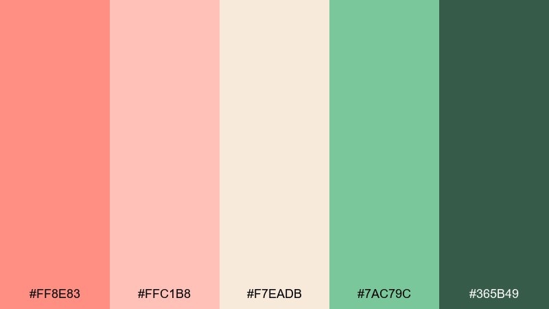 blush and basil melon color palette with hex codes