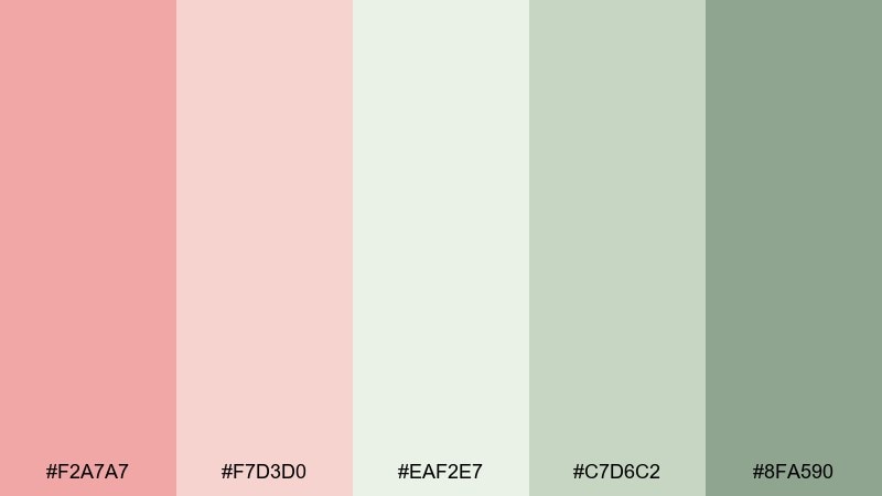 blush and sage pastel red color palette with hex codes
