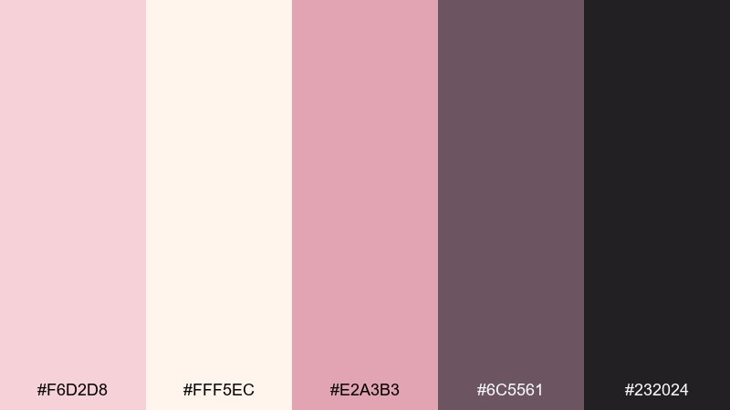 blush charcoal edge pink cream color palette with hex codes