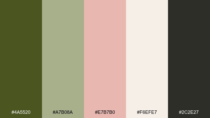 blush olive balance color palette with hex codes