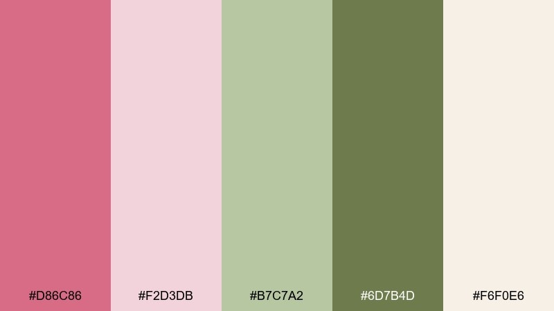 blush olive linen color palette with hex codes