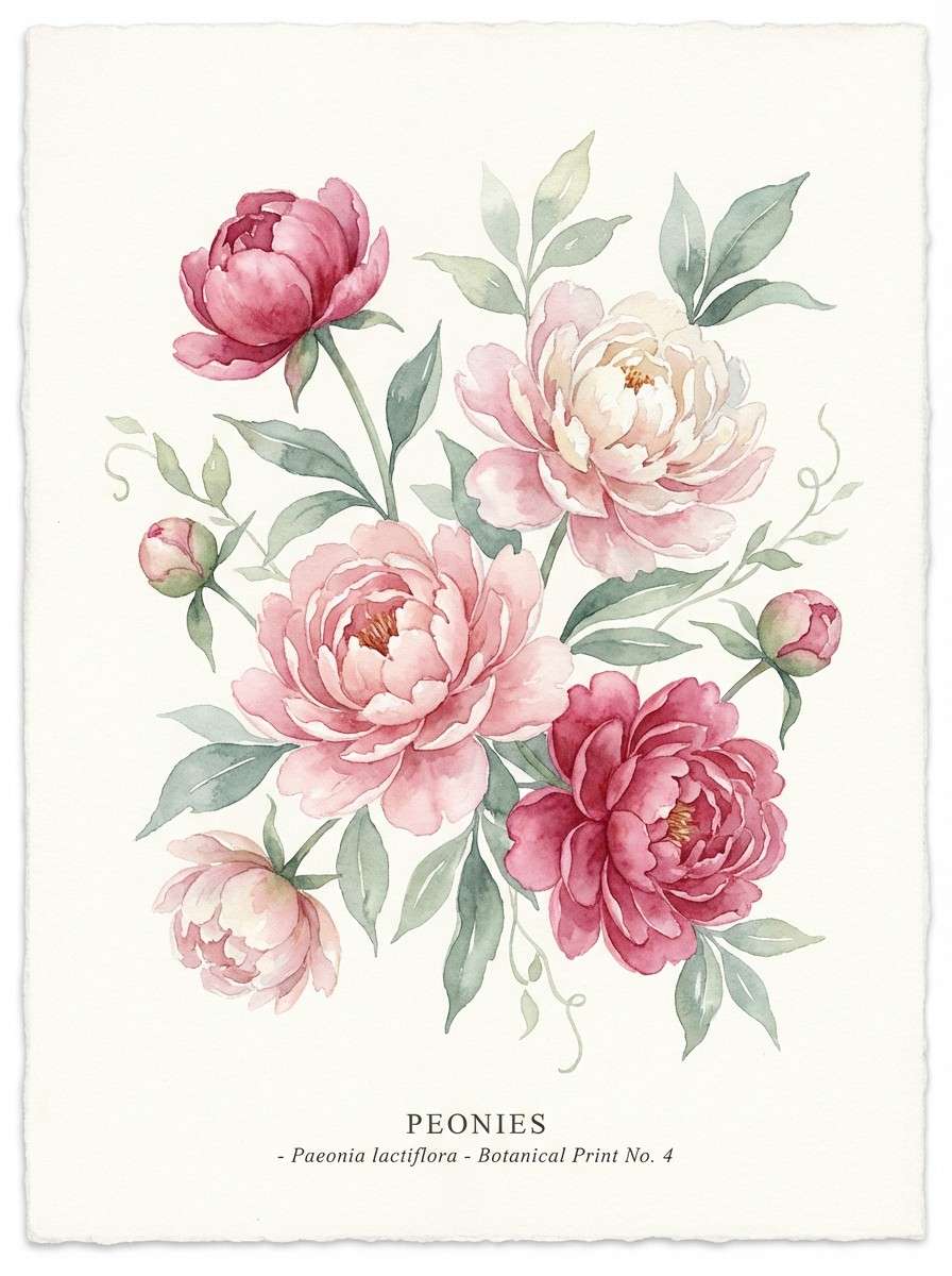peony watercolor poster
