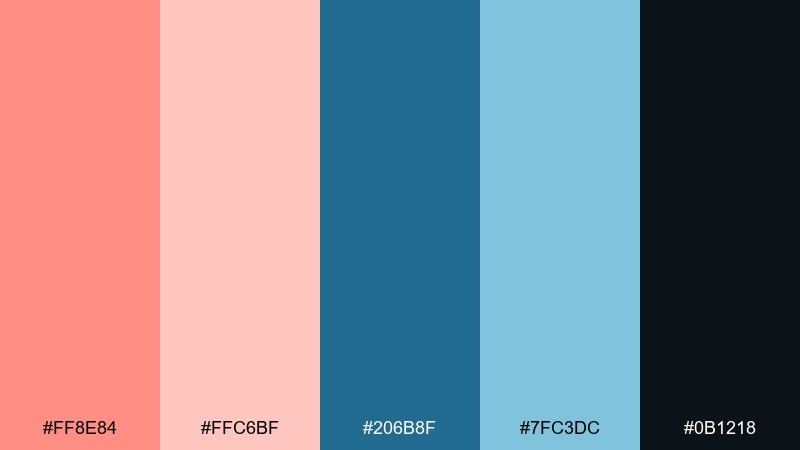 blushwave poster night blue salmon color palette with hex codes