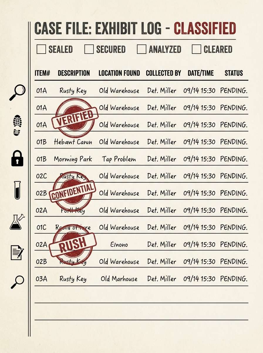 evidence sheet layout
