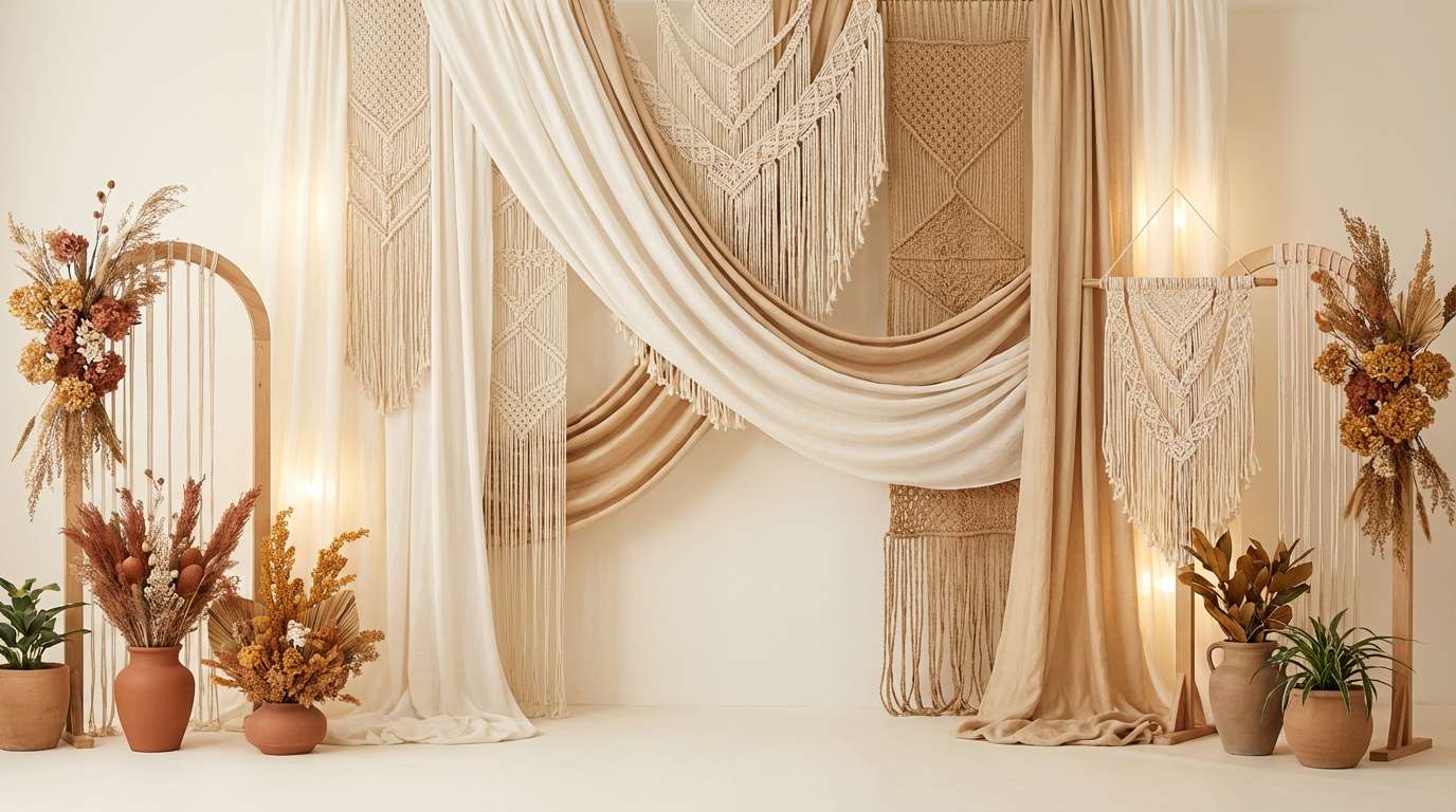 amber macrame ceremony backdrop