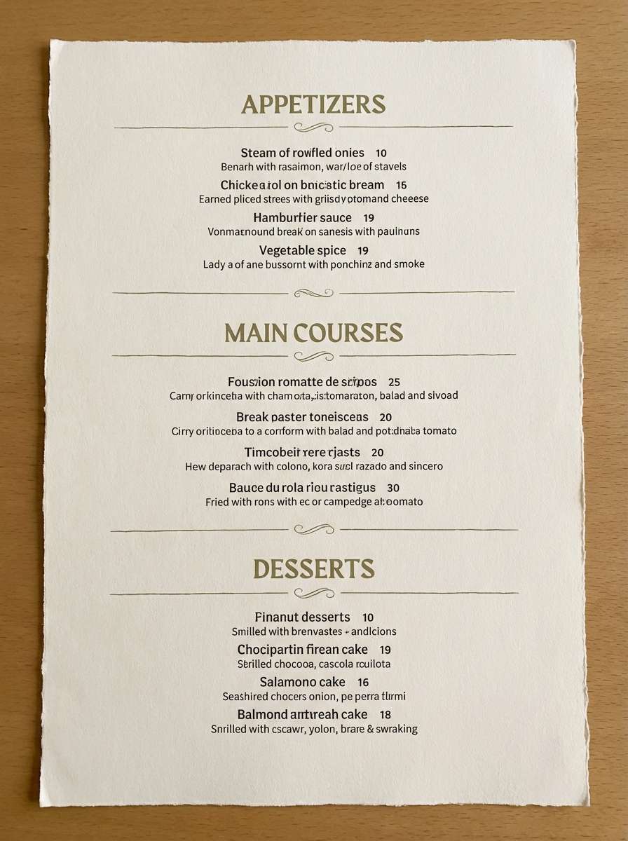 rustic modern menu layout