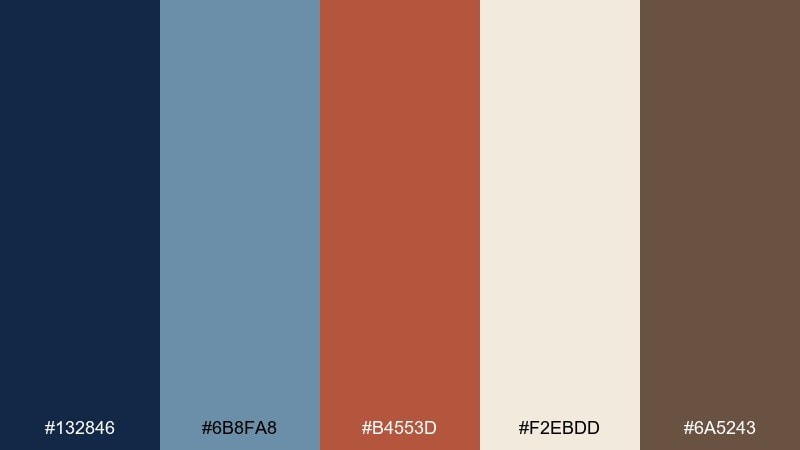bookshop editorial blue rust color palette with hex codes