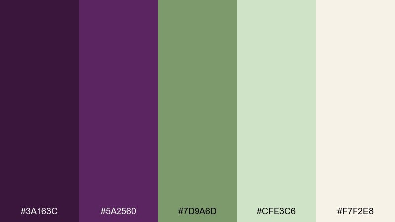 botanical aubergine eggplant color palette with hex codes