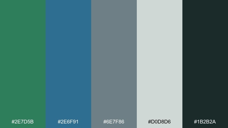 botanical blueprint green blue gray color palette with hex codes