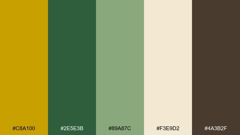 botanical brass color palette with hex codes