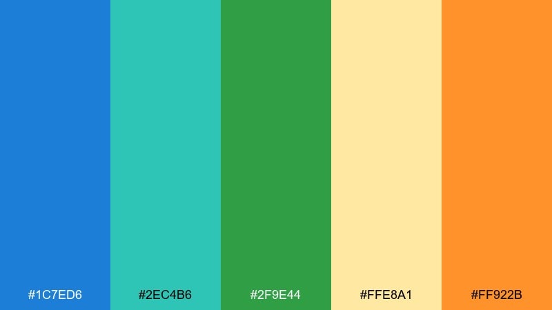 botanical breeze blue green yellow orange color palette with hex codes