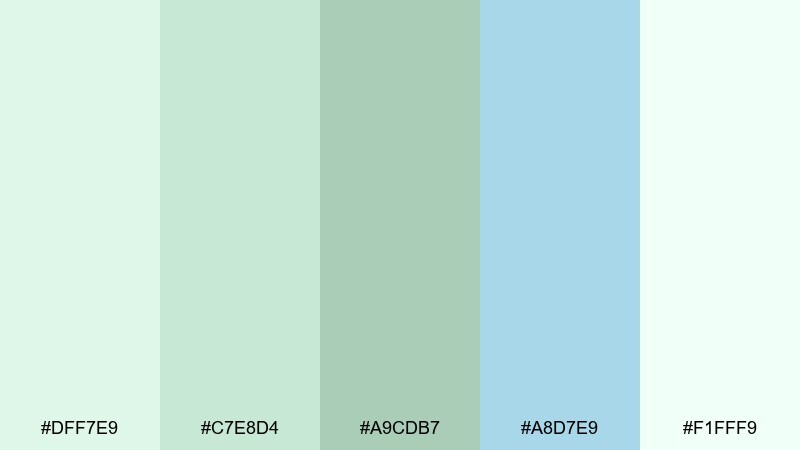 botanical breeze pastel blue green color palette with hex codes