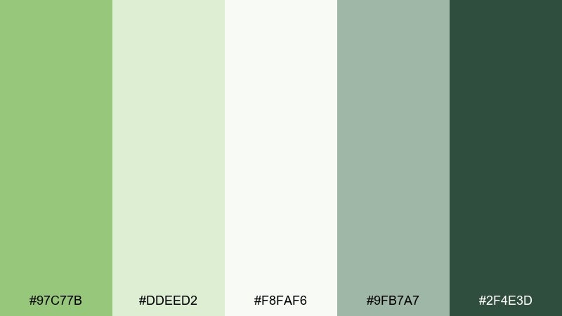 botanical breeze pistachio color palette with hex codes