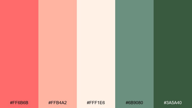 botanical coral wash color palette with hex codes