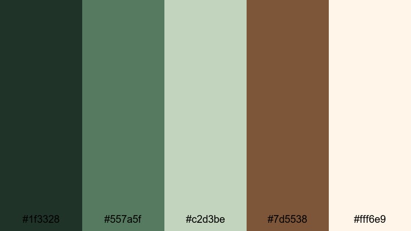 botanical editorial color palette with hex codes