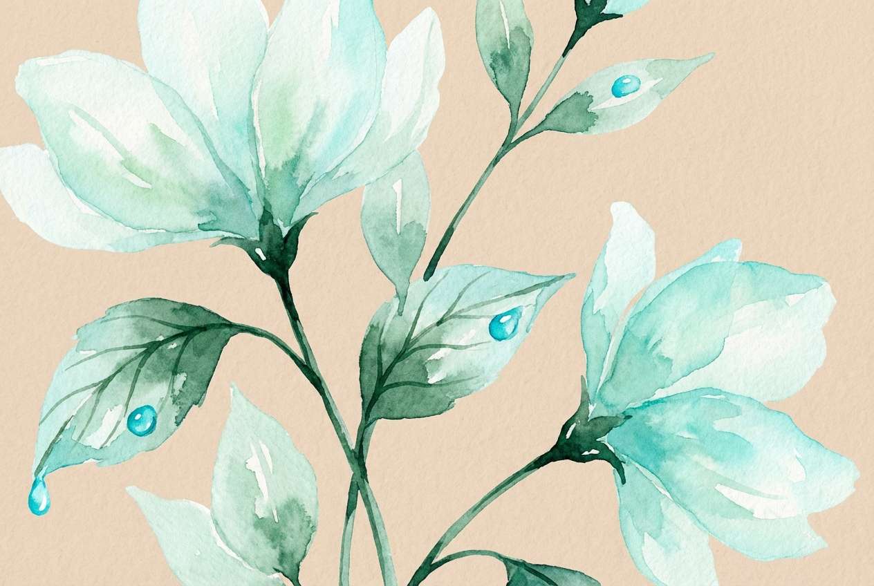 cyan botanical watercolor