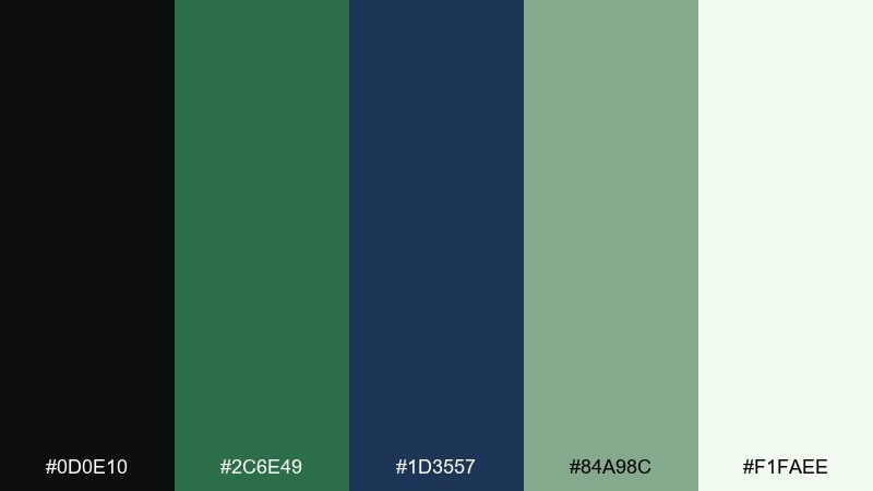 botanical noir black green blue color palette with hex codes
