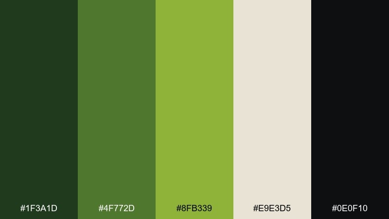 botanical noir sap green color palette with hex codes
